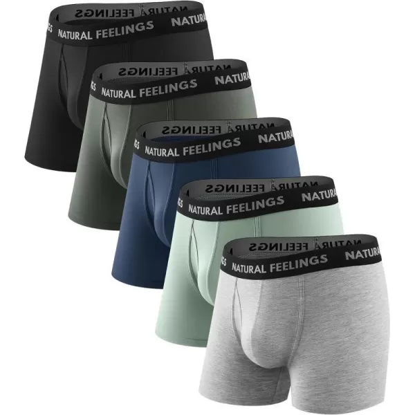 Natural Feelings Mens Underwear Bamboo Viscose Boxer Briefs Comfy Breathable Underwear for Men with Open Fly 5PackCgreenNavy Multicolor  5 Pack