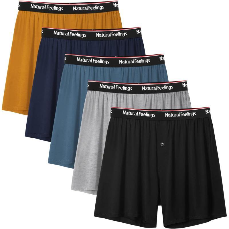 Natural Feelings Mens Boxer Short Bamboo Boxers for Men Loose Fit Mens Soft Underwear Breathable Boxers for Men PackBorangeBlue Multicolor Bamboo Boxers 5pack