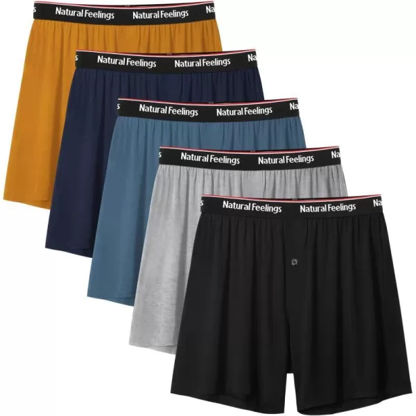 Natural Feelings Mens Boxer Short Bamboo Boxers for Men Loose Fit Mens Soft Underwear Breathable Boxers for Men PackBorangeBlue Multicolor Bamboo Boxers 5pack