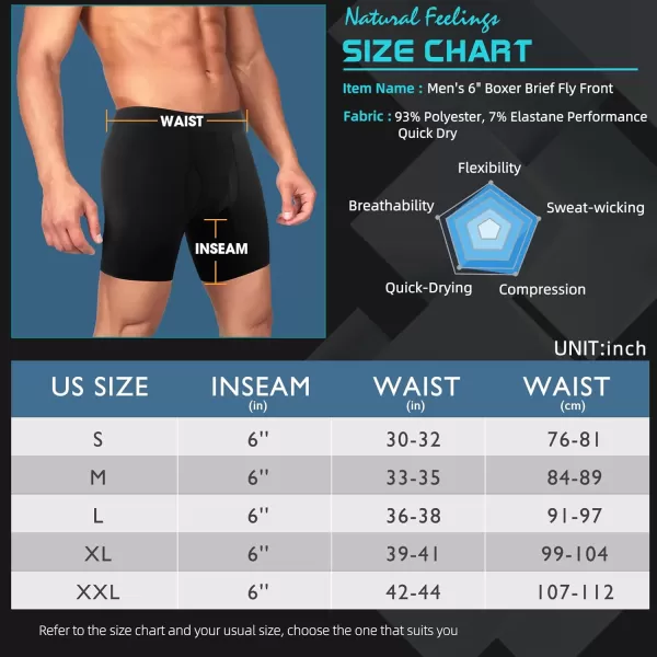 Natural Feelings Athletic Mens Underwear Boxer Briefs for Men pack 24 Pack S M L XL XXLD 6pack  BlackGrey