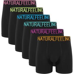 imageNatural Feelings Boxer Briefs Mens Underwear Men Pack of 56 Soft Cotton Open Fly UnderwearA3 6 Pack Featuring Logo Black Boxer