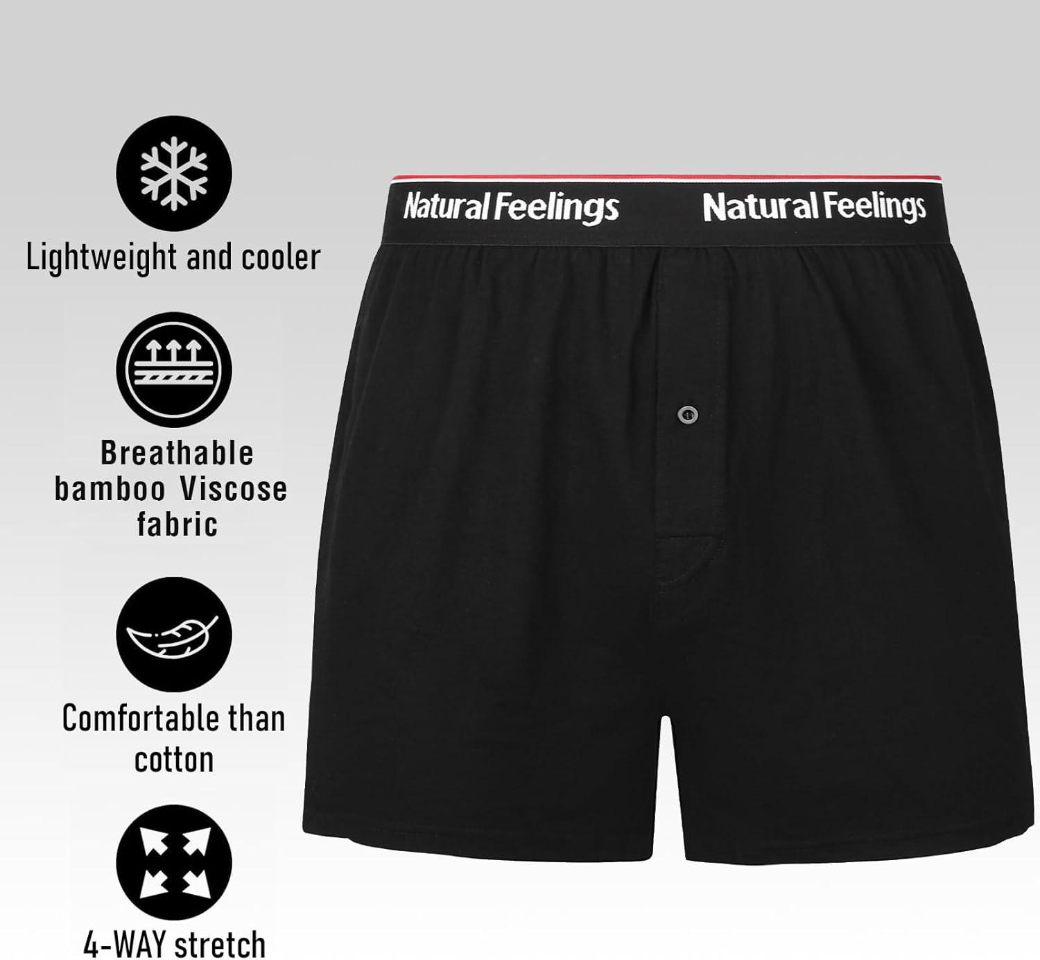 imageNatural Feelings Mens Boxer Short Bamboo Viscose Boxers for Men Loose Fit Mens Soft Underwear Breathable Boxers for Men PackBorangeBlue Multicolor Bamboo Viscose Boxers 5pack