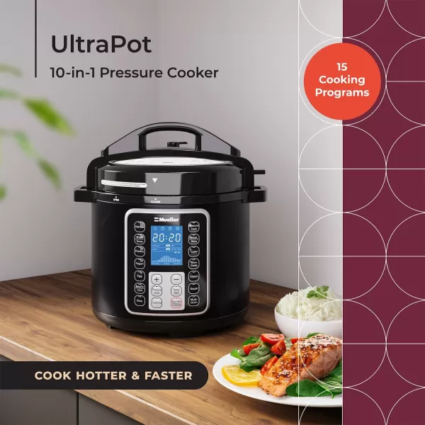 Mueller 6 Quart Pressure Cooker 10 in 1 Cook 2 Dishes at Once Tempered Glass Lid incl Sautenbsp Slow Cooker Rice Cooker Yogurt Maker and Much MoreSlate Gray