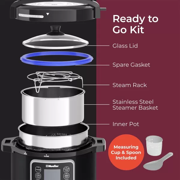Mueller 6 Quart Pressure Cooker 10 in 1 Cook 2 Dishes at Once Tempered Glass Lid incl Sautenbsp Slow Cooker Rice Cooker Yogurt Maker and Much MoreSlate Gray