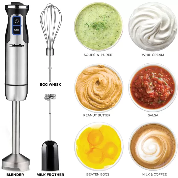 Mueller Austria UltraStick 500 Watt 9Speed Immersion MultiPurpose Hand Blender Heavy Duty Copper Motor Brushed 304 Stainless Steel With Whisk Milk Frother AttachmentsMueller Austria UltraStick 500 Watt 9Speed Immersion MultiPurpose Hand Blender Heavy Duty Copper Motor Brushed 304 Stainless Steel With Whisk Milk Frother Attachments