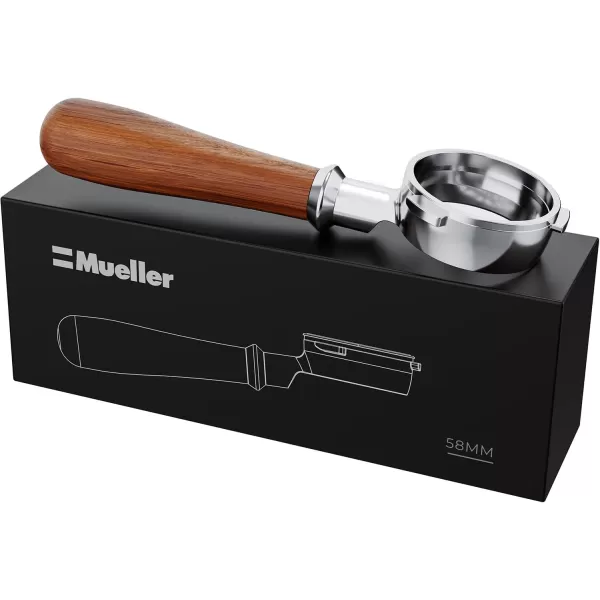 Mueller Bottomless Portafilter Handle Barista Tool Compatible with 58mm Espresso Machines Real Wood Handle 3 Ears on Stainless Steel HeadMueller Bottomless Portafilter Handle Barista Tool Compatible with 58mm Espresso Machines Real Wood Handle 3 Ears on Stainless Steel Head