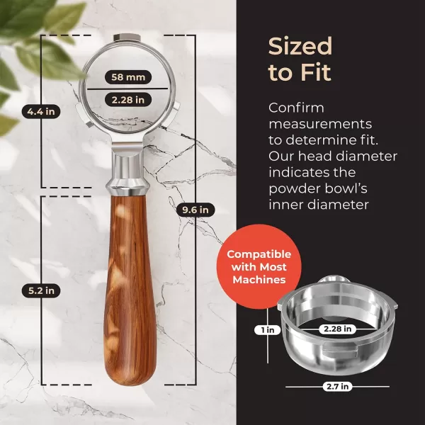 Mueller Bottomless Portafilter Handle Barista Tool Compatible with 58mm Espresso Machines Real Wood Handle 3 Ears on Stainless Steel HeadMueller Bottomless Portafilter Handle Barista Tool Compatible with 58mm Espresso Machines Real Wood Handle 3 Ears on Stainless Steel Head