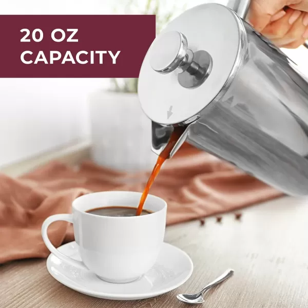 Mueller French Press Double Insulated 304 Stainless Steel Coffee Maker 4 Level Filtration System No Coffee Grounds RustFree Dishwasher Safe20oz