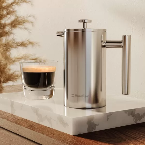 Mueller French Press Double Insulated 304 Stainless Steel Coffee Maker 4 Level Filtration System No Coffee Grounds RustFree Dishwasher Safe20oz