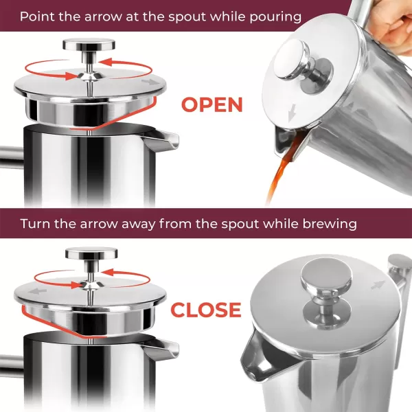 Mueller French Press Double Insulated 304 Stainless Steel Coffee Maker 4 Level Filtration System No Coffee Grounds RustFree Dishwasher Safe20oz