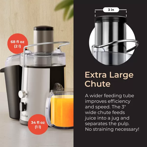 Mueller Juicer Ultra Power Easy Clean Extractor Press Centrifugal Juicing Machine Wide 3 Feed Chute for Whole Fruit Vegetable Antidrip Large SilverMueller Juicer Ultra Power Easy Clean Extractor Press Centrifugal Juicing Machine Wide 3 Feed Chute for Whole Fruit Vegetable Antidrip Large Silver