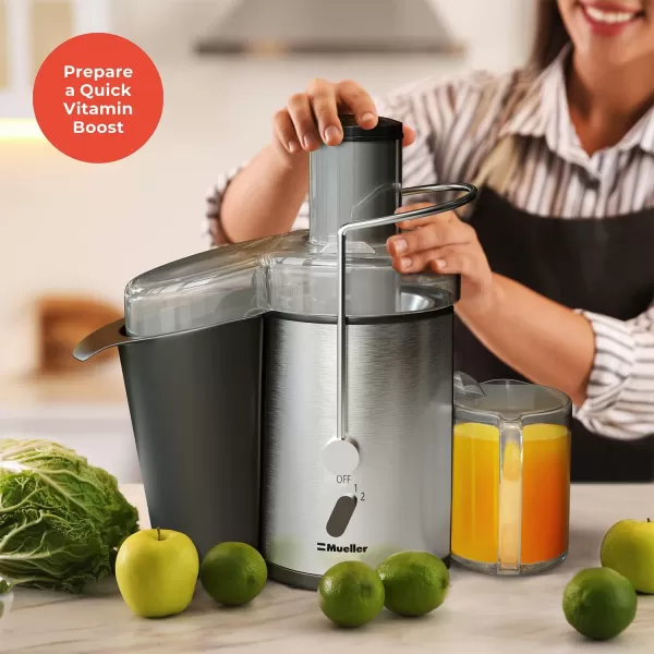 Mueller Juicer Ultra Power Easy Clean Extractor Press Centrifugal Juicing Machine Wide 3 Feed Chute for Whole Fruit Vegetable Antidrip Large SilverMueller Juicer Ultra Power Easy Clean Extractor Press Centrifugal Juicing Machine Wide 3 Feed Chute for Whole Fruit Vegetable Antidrip Large Silver