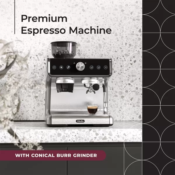 Mueller Premium Espresso Machine Coffee Maker with Milk Frother Coffee Grinder 15 Bar Stainless Steel Standard and Bottomless Portafilter Multiple Filters Temp Control Complete Barista KitMueller Premium Espresso Machine Coffee Maker with Milk Frother Coffee Grinder 15 Bar Stainless Steel Standard and Bottomless Portafilter Multiple Filters Temp Control Complete Barista Kit