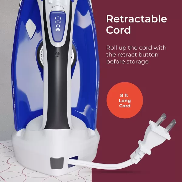 Mueller Professional Grade Steam Iron Retractable 8 Ft Cord for Easy Storage Vertical Shot 3 Way Auto Shut Off Self Clean BlueBlue