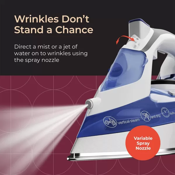 Mueller Professional Grade Steam Iron Retractable 8 Ft Cord for Easy Storage Vertical Shot 3 Way Auto Shut Off Self Clean BlueBlue