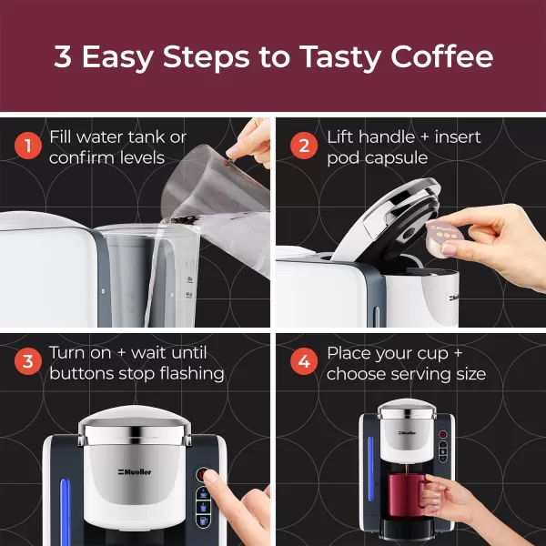 Mueller Single Serve Pod Compatible Coffee Maker Machine With 4 Brew Sizes Rapid Brew Technology with Large Removable 48 oz Water TankMueller Single Serve Pod Compatible Coffee Maker Machine With 4 Brew Sizes Rapid Brew Technology with Large Removable 48 oz Water Tank