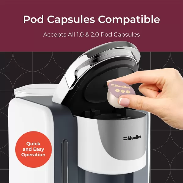 Mueller Single Serve Pod Compatible Coffee Maker Machine With 4 Brew Sizes Rapid Brew Technology with Large Removable 48 oz Water TankMueller Single Serve Pod Compatible Coffee Maker Machine With 4 Brew Sizes Rapid Brew Technology with Large Removable 48 oz Water Tank