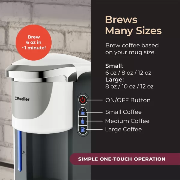 Mueller Single Serve Pod Compatible Coffee Maker Machine With 4 Brew Sizes Rapid Brew Technology with Large Removable 48 oz Water TankMueller Single Serve Pod Compatible Coffee Maker Machine With 4 Brew Sizes Rapid Brew Technology with Large Removable 48 oz Water Tank