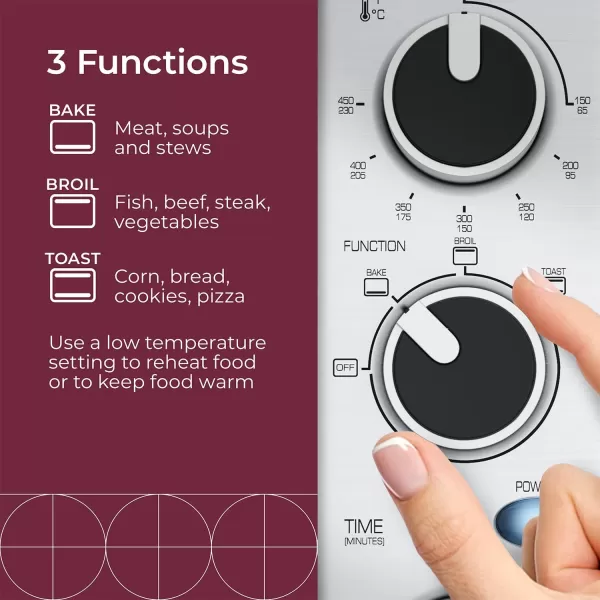 Mueller Toaster Oven with 30 Minute Timer  Toast  Bake  Broiler Settings Stainless Steel Natural Convection Fits 9 inch Pizza 4 Slice Toaster 1100 WMueller Toaster Oven with 30 Minute Timer  Toast  Bake  Broiler Settings Stainless Steel Natural Convection Fits 9 inch Pizza 4 Slice Toaster 1100 W