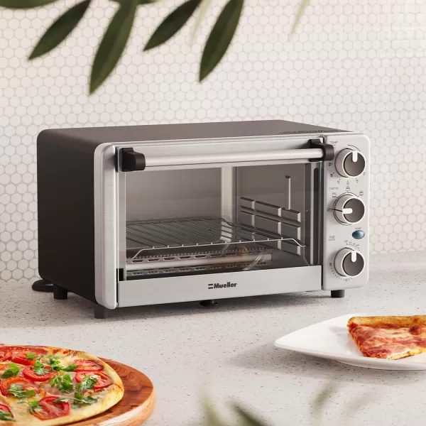 Mueller Toaster Oven with 30 Minute Timer  Toast  Bake  Broiler Settings Stainless Steel Natural Convection Fits 9 inch Pizza 4 Slice Toaster 1100 WMueller Toaster Oven with 30 Minute Timer  Toast  Bake  Broiler Settings Stainless Steel Natural Convection Fits 9 inch Pizza 4 Slice Toaster 1100 W