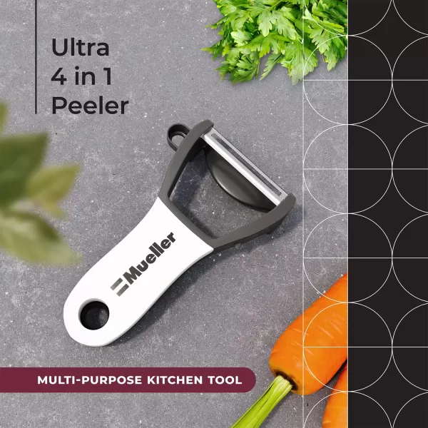Mueller Ultra 4 in 1 Peeler Vegetable Peeler Kitchen Tool with Multiple Blades Corn Stripper Orange Peeler Potato Eye Remover Straight Blade SlicerMueller Ultra 4 in 1 Peeler Vegetable Peeler Kitchen Tool with Multiple Blades Corn Stripper Orange Peeler Potato Eye Remover Straight Blade Slicer