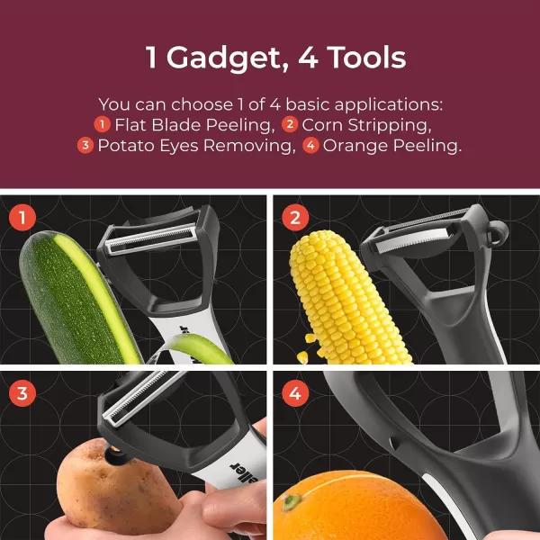 Mueller Ultra 4 in 1 Peeler Vegetable Peeler Kitchen Tool with Multiple Blades Corn Stripper Orange Peeler Potato Eye Remover Straight Blade SlicerMueller Ultra 4 in 1 Peeler Vegetable Peeler Kitchen Tool with Multiple Blades Corn Stripper Orange Peeler Potato Eye Remover Straight Blade Slicer