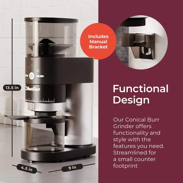 Mueller UltraGrind Conical Burr Grinder Professional Series Innovative Detachable PowderBlock Grinding Chamber for Easy Cleaning and 40mm Hardened Gears for Long LifeMueller UltraGrind Conical Burr Grinder Professional Series Innovative Detachable PowderBlock Grinding Chamber for Easy Cleaning and 40mm Hardened Gears for Long Life
