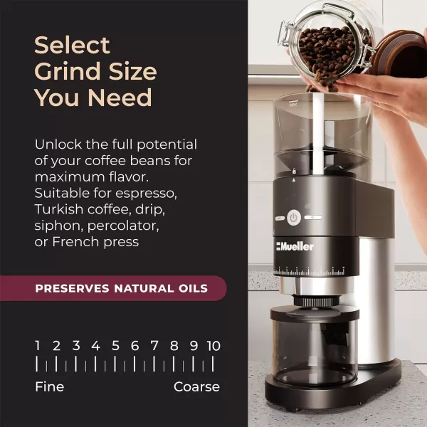 Mueller UltraGrind Conical Burr Grinder Professional Series Innovative Detachable PowderBlock Grinding Chamber for Easy Cleaning and 40mm Hardened Gears for Long LifeMueller UltraGrind Conical Burr Grinder Professional Series Innovative Detachable PowderBlock Grinding Chamber for Easy Cleaning and 40mm Hardened Gears for Long Life