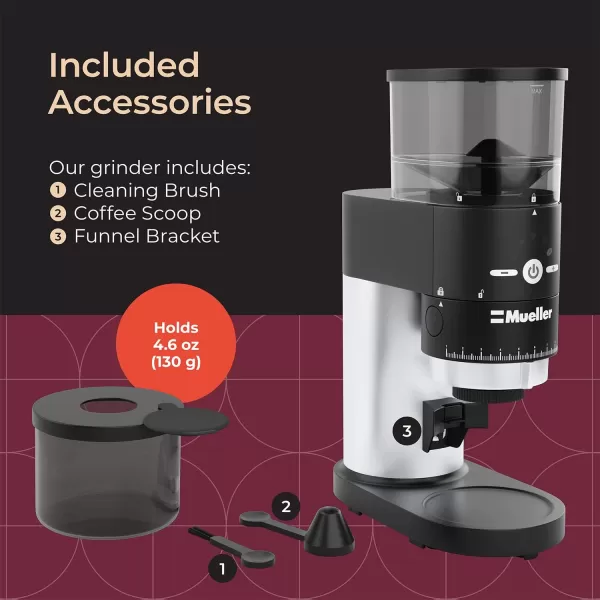 Mueller UltraGrind Conical Burr Grinder Professional Series Innovative Detachable PowderBlock Grinding Chamber for Easy Cleaning and 40mm Hardened Gears for Long LifeMueller UltraGrind Conical Burr Grinder Professional Series Innovative Detachable PowderBlock Grinding Chamber for Easy Cleaning and 40mm Hardened Gears for Long Life