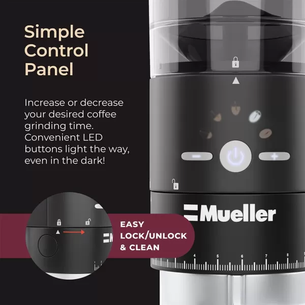 Mueller UltraGrind Conical Burr Grinder Professional Series Innovative Detachable PowderBlock Grinding Chamber for Easy Cleaning and 40mm Hardened Gears for Long LifeMueller UltraGrind Conical Burr Grinder Professional Series Innovative Detachable PowderBlock Grinding Chamber for Easy Cleaning and 40mm Hardened Gears for Long Life