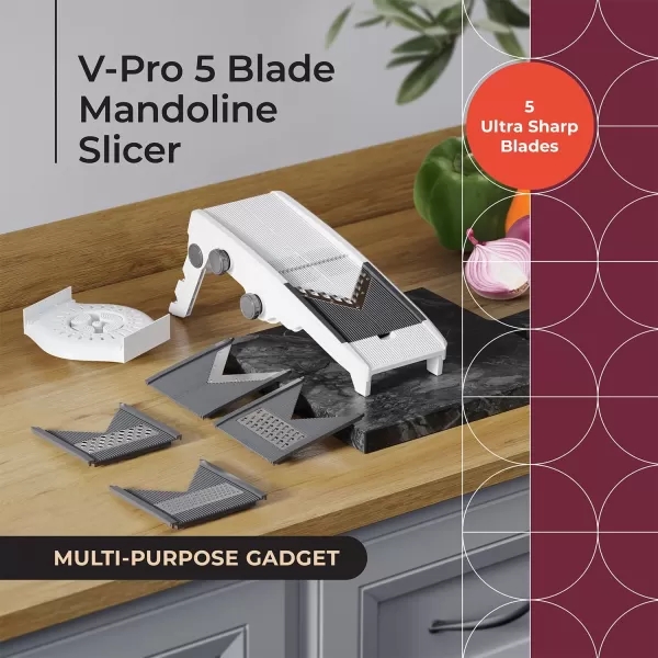 Mueller VPro 5Blade Mandoline Slicer for Kitchen Adjustable with Foldable Stand Fruit Vegetable Chopper Cheese Grater Fast Meal Prep Dishwasher Safe WhiteWhite