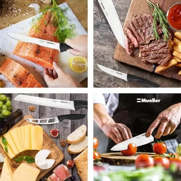 Stainless Steel Knife Set with Block  17 Piece High Carbon Carving Set with Knife Sharpener Bonus Peeler Scissors Cheese Pizza Knife and Stand  by Mueller Austria17 Piece Set