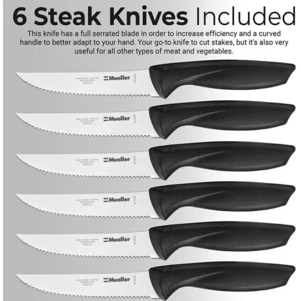 Stainless Steel Knife Set with Block  17 Piece High Carbon Carving Set with Knife Sharpener Bonus Peeler Scissors Cheese Pizza Knife and Stand  by Mueller Austria17 Piece Set
