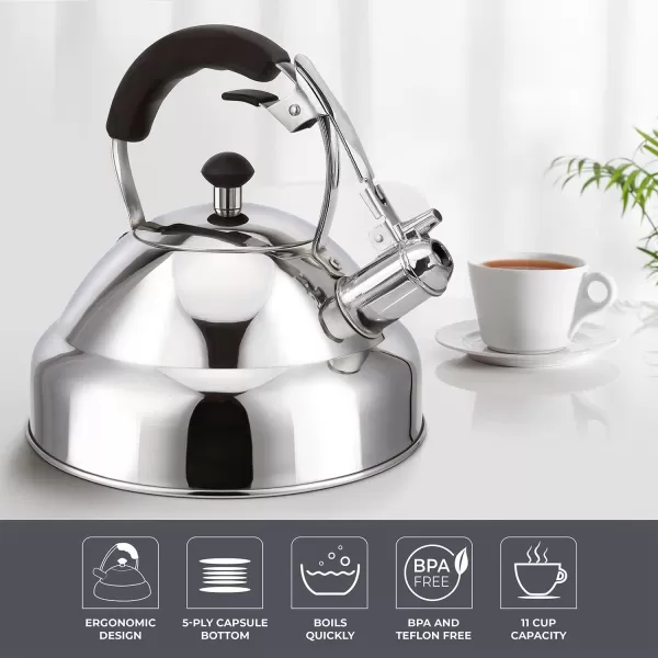 Stove Top Whistling Tea Kettle  Only Culinary Grade Stainless Steel Teapot with Cool Touch Ergonomic Handle and Straight Pour Spout  Tea Maker Infuser Strainer IncludedStove Top Whistling Tea Kettle  Only Culinary Grade Stainless Steel Teapot with Cool Touch Ergonomic Handle and Straight Pour Spout  Tea Maker Infuser Strainer Included