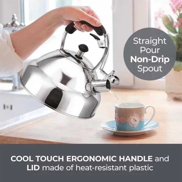 Stove Top Whistling Tea Kettle  Only Culinary Grade Stainless Steel Teapot with Cool Touch Ergonomic Handle and Straight Pour Spout  Tea Maker Infuser Strainer IncludedStove Top Whistling Tea Kettle  Only Culinary Grade Stainless Steel Teapot with Cool Touch Ergonomic Handle and Straight Pour Spout  Tea Maker Infuser Strainer Included