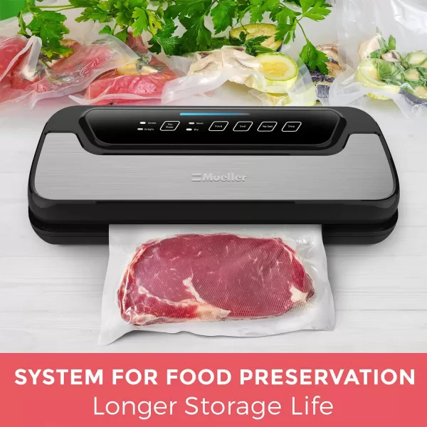 Vacuum Sealer Machine By Mueller  Automatic Vacuum Air Sealing System For Food Preservation wStarter Kit  Compact Design  Lab Tested  Dry amp Moist Food Modes  Led Indicator LightsVacuum Sealer Machine By Mueller  Automatic Vacuum Air Sealing System For Food Preservation wStarter Kit  Compact Design  Lab Tested  Dry amp Moist Food Modes  Led Indicator Lights
