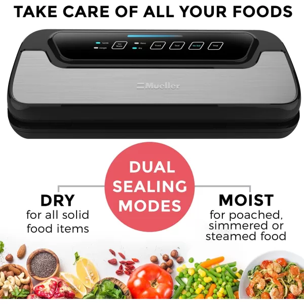 Vacuum Sealer Machine By Mueller  Automatic Vacuum Air Sealing System For Food Preservation wStarter Kit  Compact Design  Lab Tested  Dry amp Moist Food Modes  Led Indicator LightsVacuum Sealer Machine By Mueller  Automatic Vacuum Air Sealing System For Food Preservation wStarter Kit  Compact Design  Lab Tested  Dry amp Moist Food Modes  Led Indicator Lights