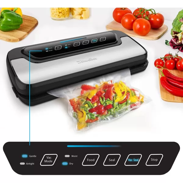 Vacuum Sealer Machine By Mueller  Automatic Vacuum Air Sealing System For Food Preservation wStarter Kit  Compact Design  Lab Tested  Dry amp Moist Food Modes  Led Indicator LightsVacuum Sealer Machine By Mueller  Automatic Vacuum Air Sealing System For Food Preservation wStarter Kit  Compact Design  Lab Tested  Dry amp Moist Food Modes  Led Indicator Lights