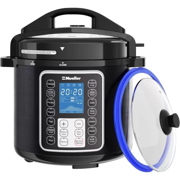 Mueller 6 Quart Pressure Cooker 10 in 1 Cook 2 Dishes at Once Tempered Glass Lid incl Sautenbsp Slow Cooker Rice Cooker Yogurt Maker and Much MoreSlate Gray