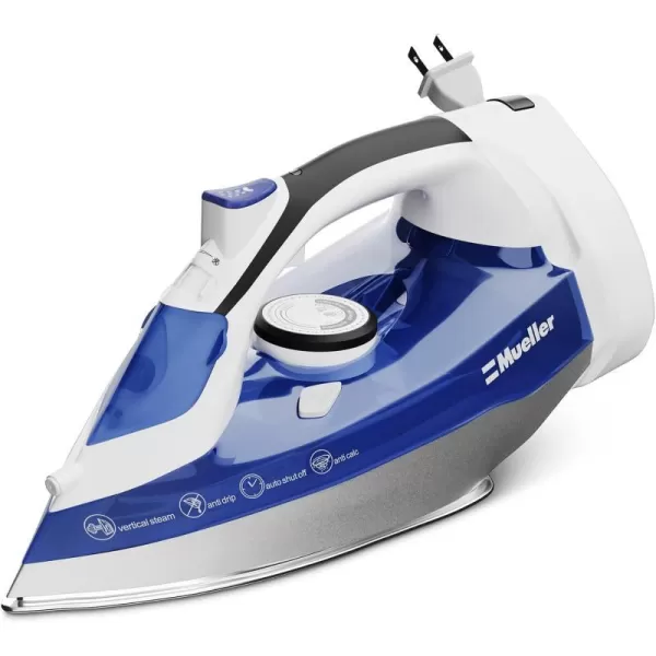 Mueller Professional Grade Steam Iron Retractable 8 Ft Cord for Easy Storage Vertical Shot 3 Way Auto Shut Off Self Clean BlueBlue