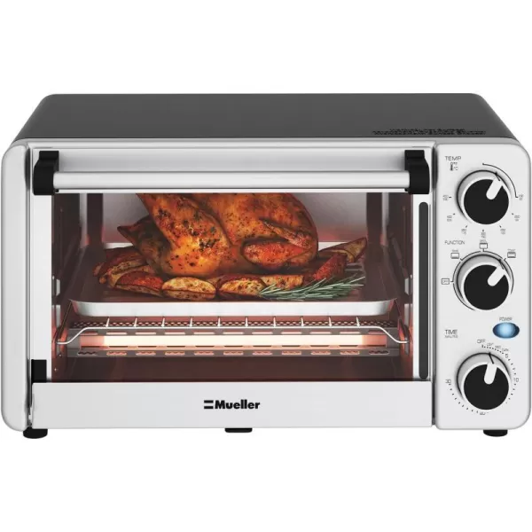 Mueller Toaster Oven with 30 Minute Timer  Toast  Bake  Broiler Settings Stainless Steel Natural Convection Fits 9 inch Pizza 4 Slice Toaster 1100 WMueller Toaster Oven with 30 Minute Timer  Toast  Bake  Broiler Settings Stainless Steel Natural Convection Fits 9 inch Pizza 4 Slice Toaster 1100 W