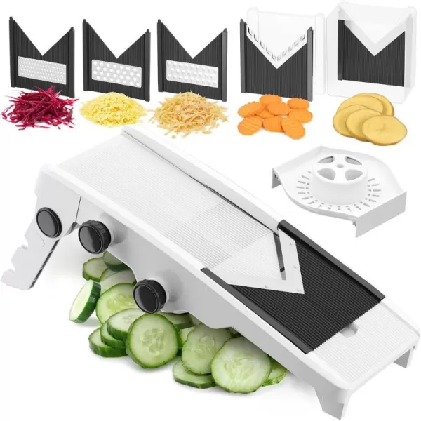 Mueller VPro 5Blade Mandoline Slicer for Kitchen Adjustable with Foldable Stand Fruit Vegetable Chopper Cheese Grater Fast Meal Prep Dishwasher Safe WhiteWhite