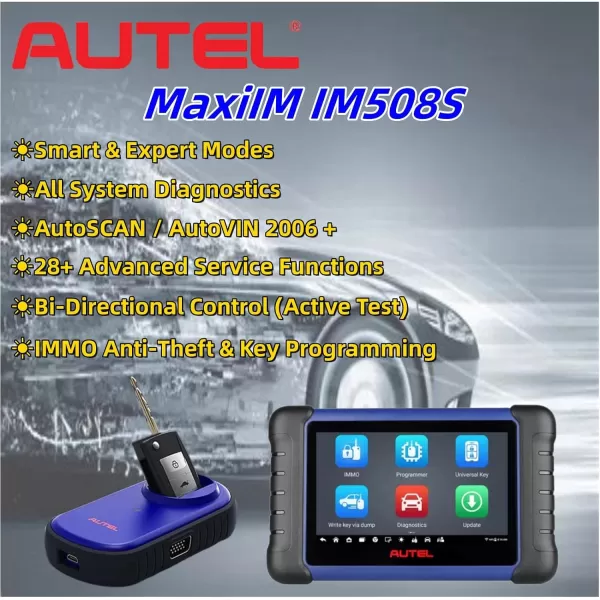 2023 Autel MaxiIM IM508S IMMO Key Fob Programming Tool Car Key Programmer Car Scanner Remote Control Learning Read&amp;Write All System Diagnostic 28+ Service Functions Active Test Upgrade of IM508/KM100