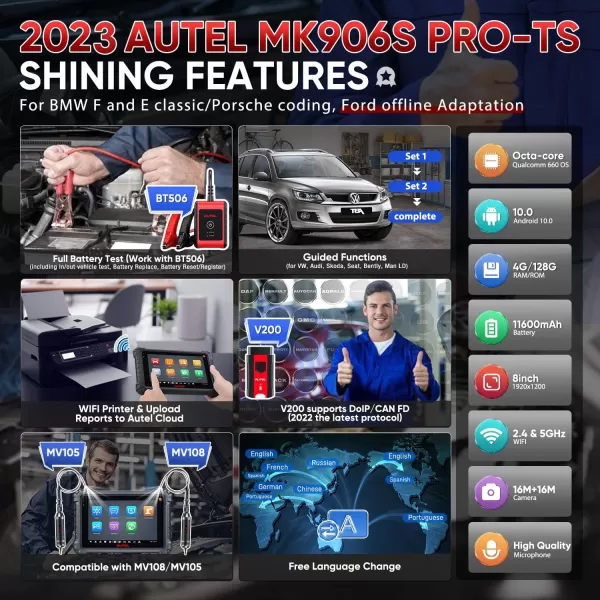 [Android 10] Autel MaxiCOM MK906S PRO-TS, 2023 Upgrade of MS906 Pro-TS MS906TS MS906 Pro MP808S-TS, ECU Coding with Full TPMS, Bidirectional Diagnostic Scan Tool, 36+ Service, Auto Scan 2.0, FCA SGW