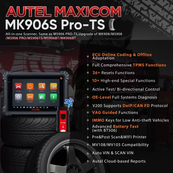 [Android 10] Autel MaxiCOM MK906S PRO-TS, 2023 Upgrade of MS906 Pro-TS MS906TS MS906 Pro MP808S-TS, ECU Coding with Full TPMS, Bidirectional Diagnostic Scan Tool, 36+ Service, Auto Scan 2.0, FCA SGW