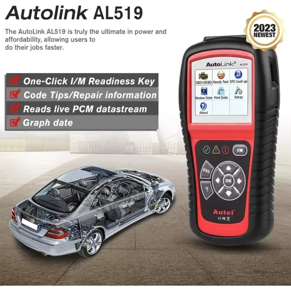 Autel AL519 OBD2 Scanner, 2023 Newest Professional Mechanic OBDII &amp; CAN Car Diagnostic Code Reader Tool for Check Engine Light, One-Click Smog Check, DTCs Lookup, Upgraded Ver. of AL319/ MS309