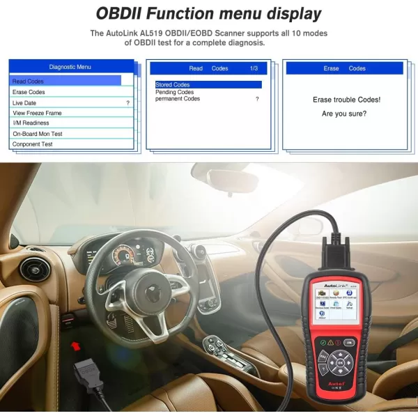 Autel AL519 OBD2 Scanner, 2023 Newest Professional Mechanic OBDII &amp; CAN Car Diagnostic Code Reader Tool for Check Engine Light, One-Click Smog Check, DTCs Lookup, Upgraded Ver. of AL319/ MS309