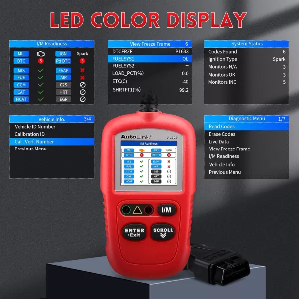 Autel AutoLink AL329 Code Reader with AutoVin, One-Click I/M Readiness Key, OBDII Scan with Live Data, Check State Emission Monitor Status, DTC Lookup Car Diagnostic Tool Code Reader with AutoVin, One-Click I/M Readiness Key, OBDII Scan with Live Data, Check State Emission Monitor Status, DTC Lookup Car Diagnostic Tool)