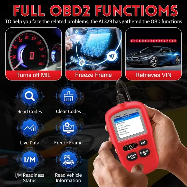 Autel AutoLink AL329 Code Reader with AutoVin, One-Click I/M Readiness Key, OBDII Scan with Live Data, Check State Emission Monitor Status, DTC Lookup Car Diagnostic Tool Code Reader with AutoVin, One-Click I/M Readiness Key, OBDII Scan with Live Data, Check State Emission Monitor Status, DTC Lookup Car Diagnostic Tool)