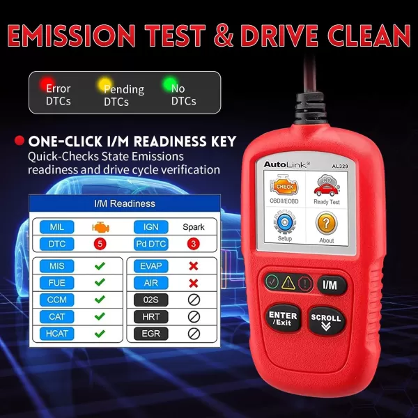 Autel AutoLink AL329 Code Reader with AutoVin, One-Click I/M Readiness Key, OBDII Scan with Live Data, Check State Emission Monitor Status, DTC Lookup Car Diagnostic Tool Code Reader with AutoVin, One-Click I/M Readiness Key, OBDII Scan with Live Data, Check State Emission Monitor Status, DTC Lookup Car Diagnostic Tool)